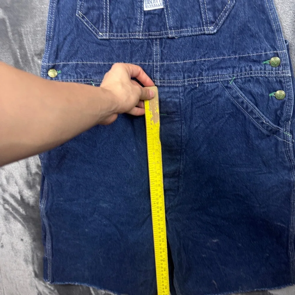 Liberty Denim Bib Overalls Mens 36 Blue Good Cut Off Shorts Green Zip Workwear